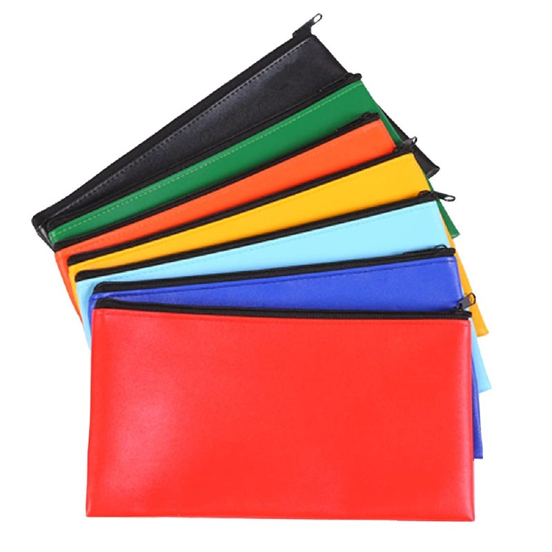 Vankcp 14Pcs Bank Deposit Money Bag, 7 colors Deposit Zippered Coin Bag 11'' x 6.3'' Waterproof Colorful Leatherette Cash Bag for Office Travel Home Magician - Image 1